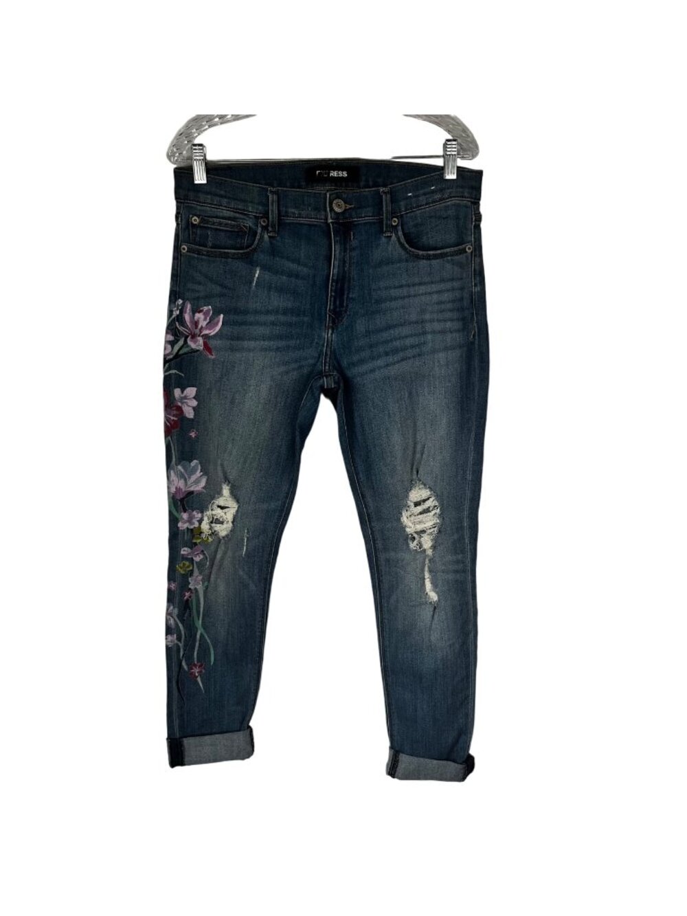 Express Distressed Mid Rise Jeans Womens 10R Stamped Floral